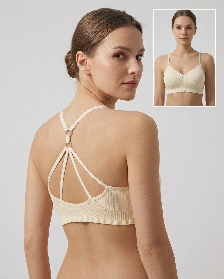 11212 Off White (1) Sylve Seamless Ribbed Strappy Padded Bralette - Image 1