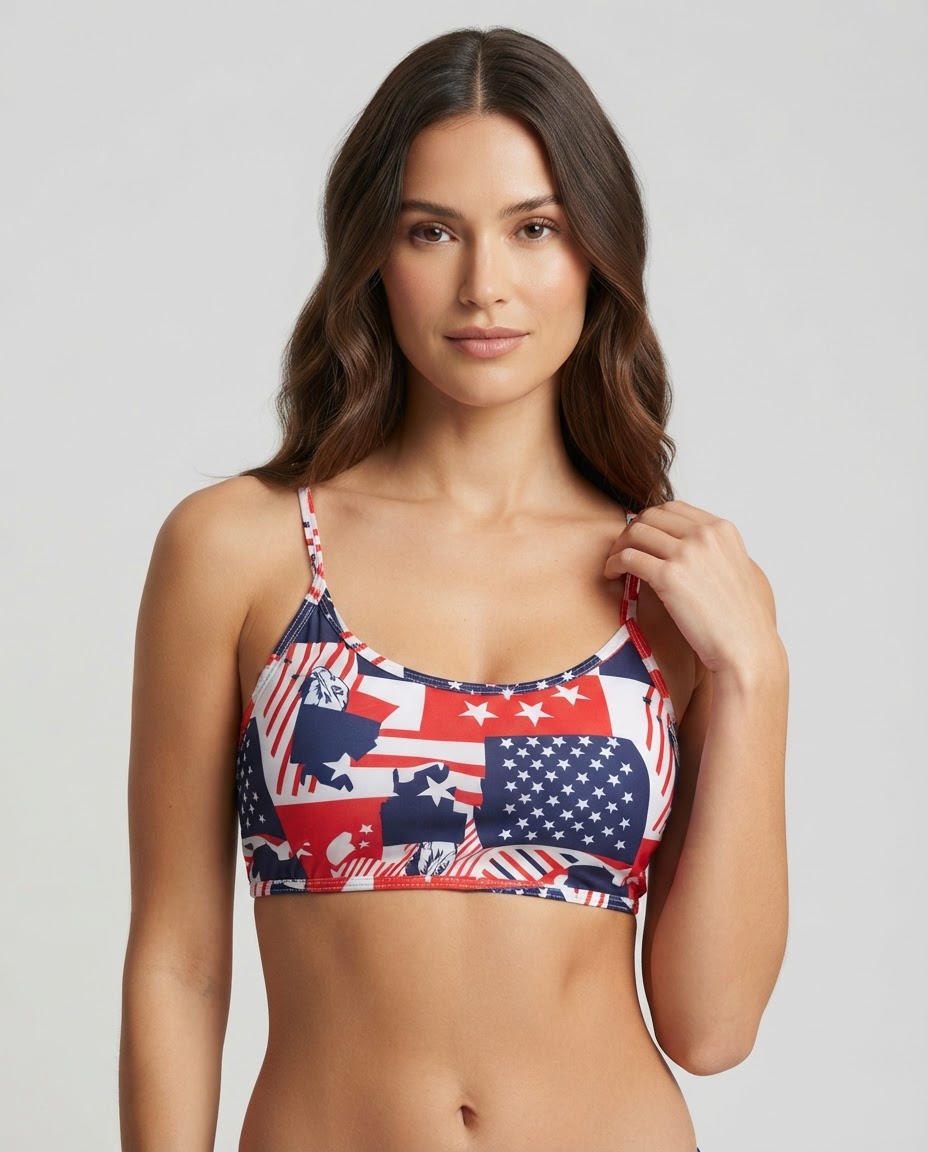 2023 Patriotic Shattered Star Print (1) Sylve Printed Padded Non Wired Multi Strap Back Bustier - Image 1