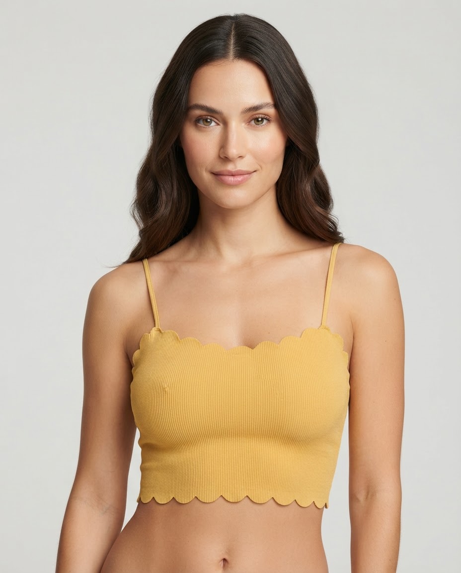 2030 Padded Bralette Yellow Model Front Bra Sylve Ribbed Hook Back Padded Bralette - Image 1