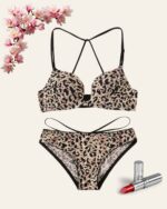 Sylve Plunge Bra And Slip Panty Dual Color Animal Print Set - Image 2