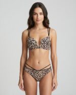 Sylve Plunge Bra And Slip Panty Dual Color Animal Print Set