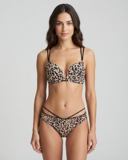 Sylve Plunge Bra And Slip Panty Dual Color Animal Print Set