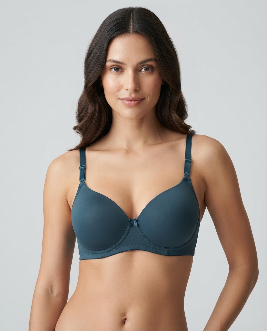2345 Non Wired Padded Bra Teal Model Front Sylve Everyday Soft Padded Non-Wired Bra - Image 1