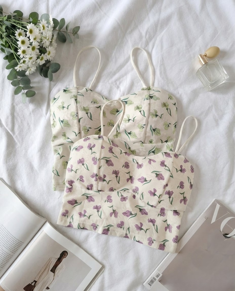 3174 Common front Sylve Cami Floral Padded Bralette Combo Pack of 2 - Image 1