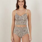 Sylve Animal Print V Neck Seamless Bralette And Classic Panty Set
