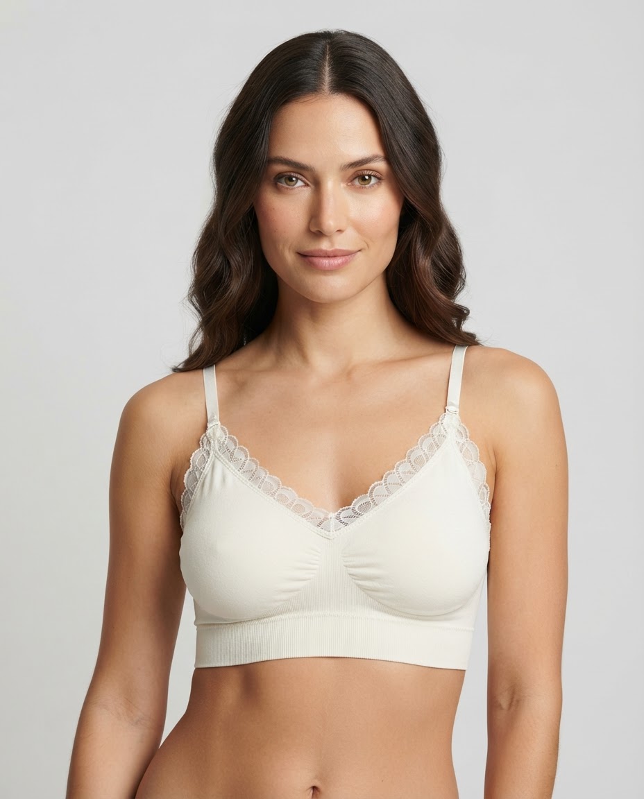 654 White (1) Sylve Solid Lace Trim Padded Bralette - Image 1
