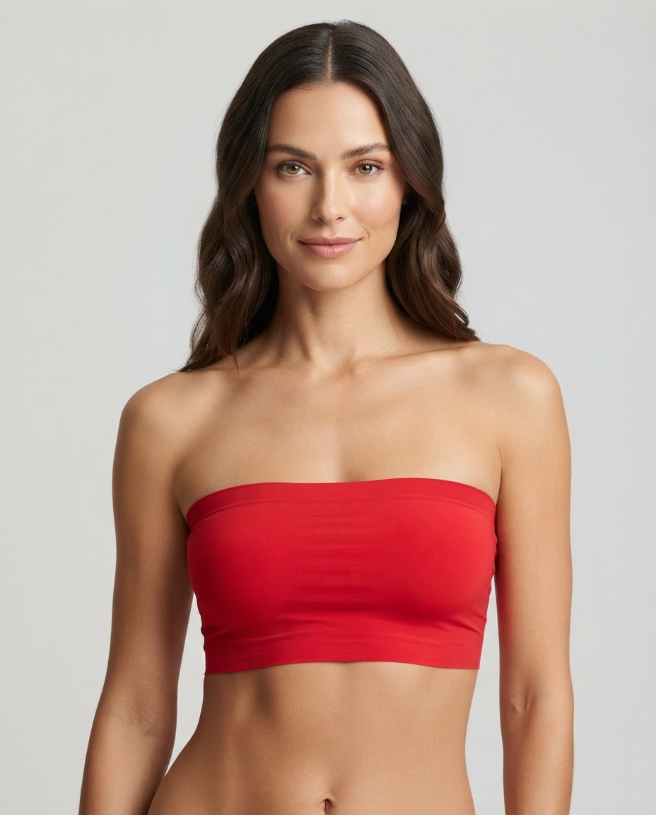 815 Padded Tube Bra Red Model Front Sylve Solid Spiral Tube Bra - Image 1