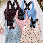 Sylve Lip Print Criss Cross Back Padded Tank Bralette Combo Pack of 3