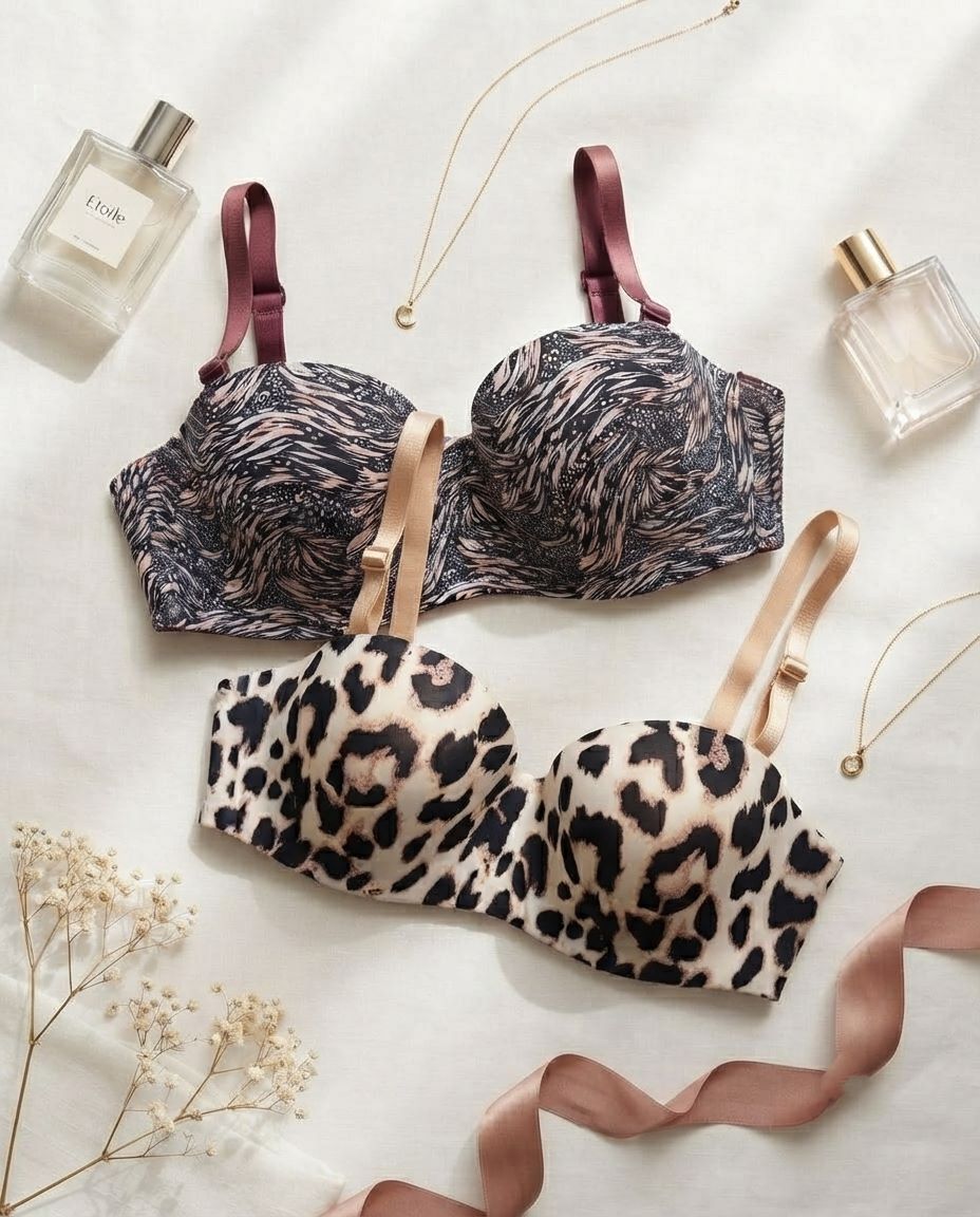268-1 combo 2 Sylve Printed Seamless Multiway Strapless Padded Wired Bra Combo Pack of 2 - Image 1