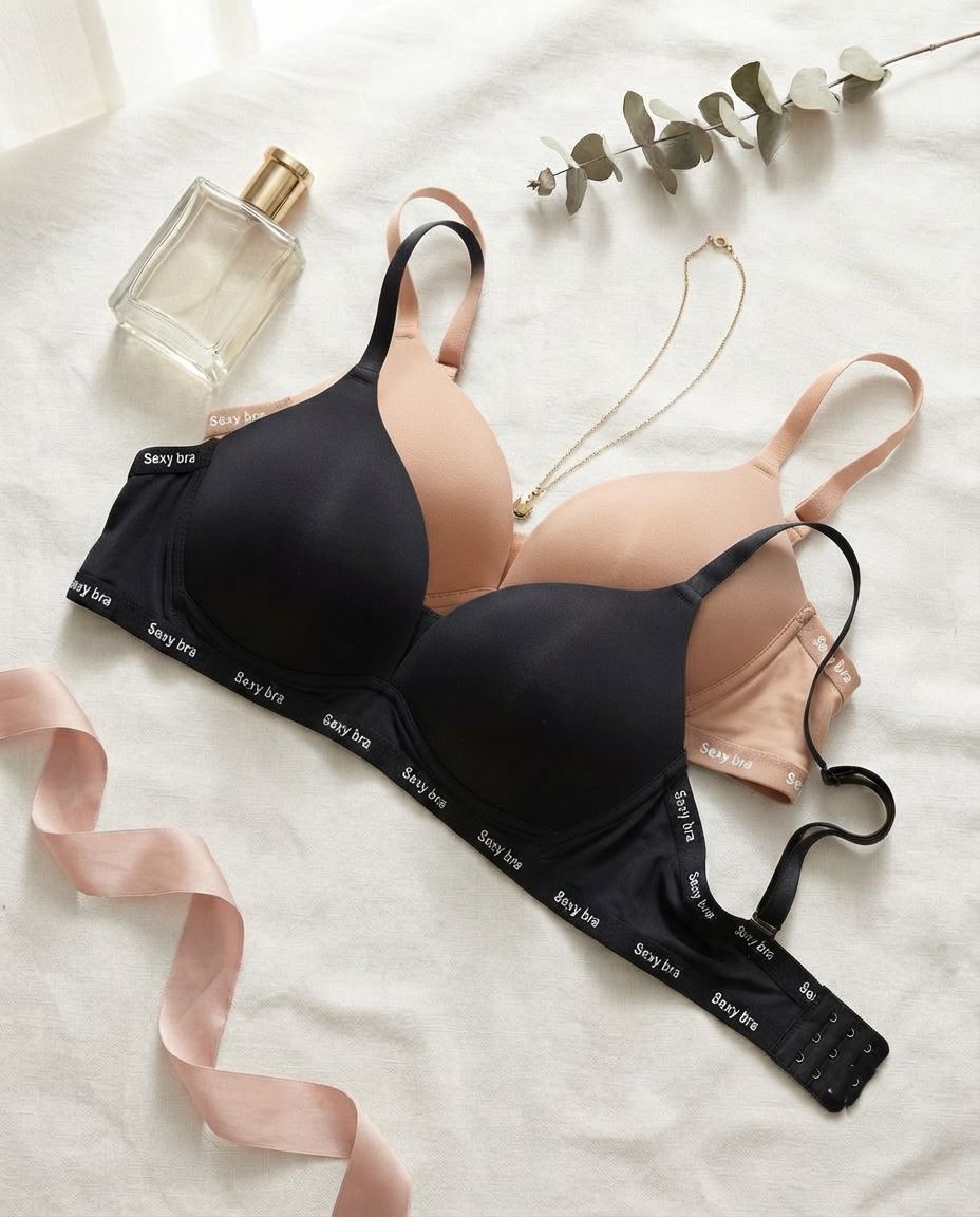 7022 Combo 2 Sylve Supersoft Border Print Padded Non-Wired Bra Combo Pack of 2 - Image 1