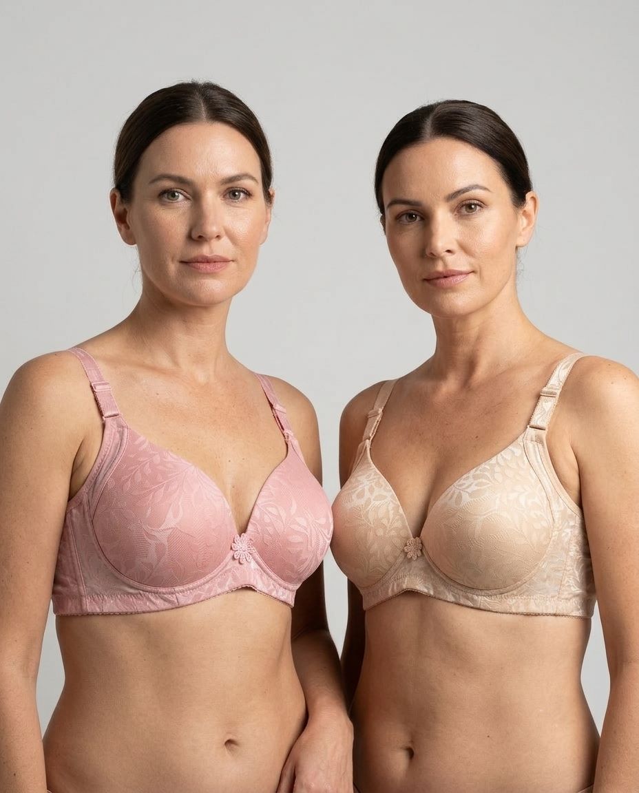 T08-968 Combo 2 (2) Sylve Self Print Padded Non Wired Bra Combo Pack of 2 - Image 1